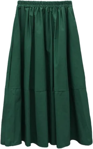 Femiserah Women's Casual High Waist Pleated A-Line Midi Skirt with Pockets