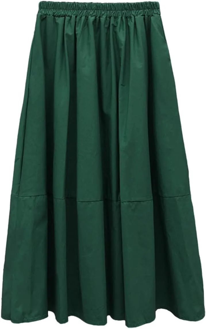 Femiserah Women's Casual High Waist Pleated A-Line Midi Skirt with Pockets