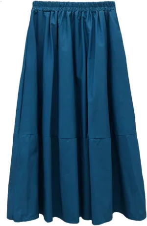 Femiserah Women's Casual High Waist Pleated A-Line Midi Skirt with Pockets