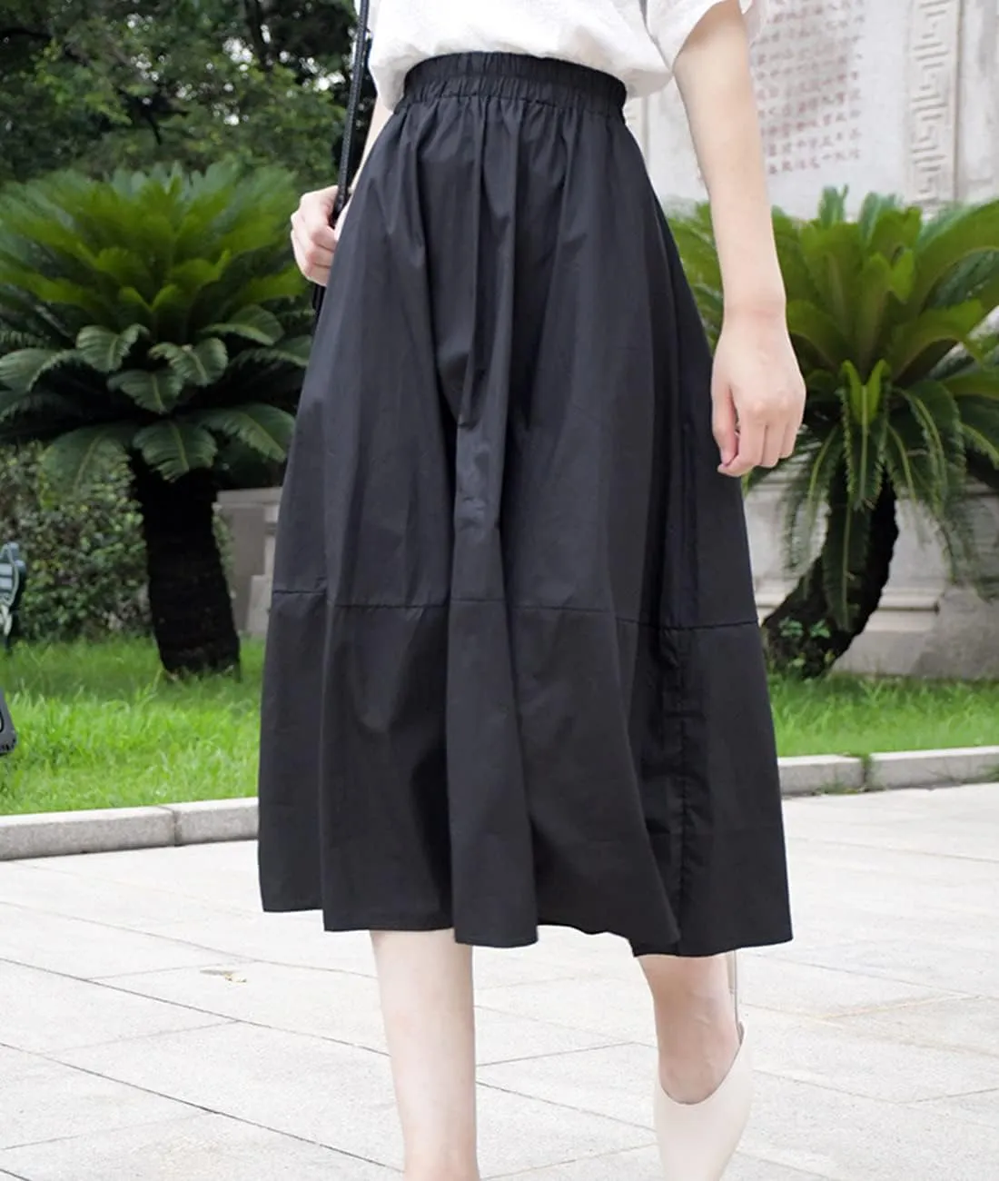 Femiserah Women's Casual High Waist Pleated A-Line Midi Skirt with Pockets