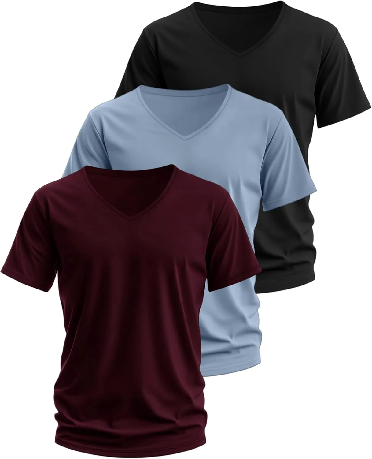 Ficerd 3 Pack Men's V Neck 95% Cotton T-Shirts M-7xl Big Tall Regular Soft Short Sleeve Basic 2025 Summer Clothes