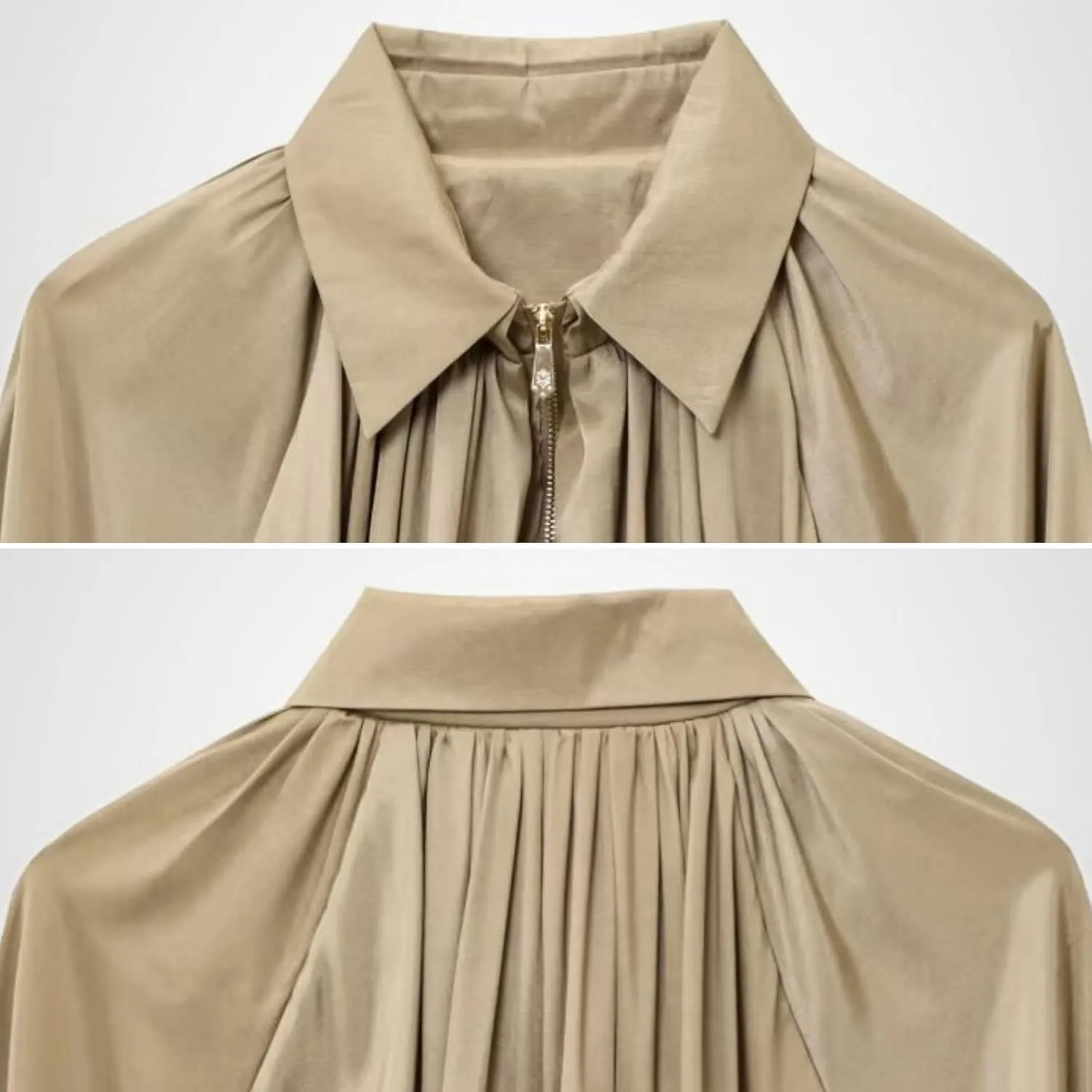 FindThy Womens Puffed Bomber Jacket Trendy Lapel Collar Long Batwing Sleeve Front Zip Oversized Shirts