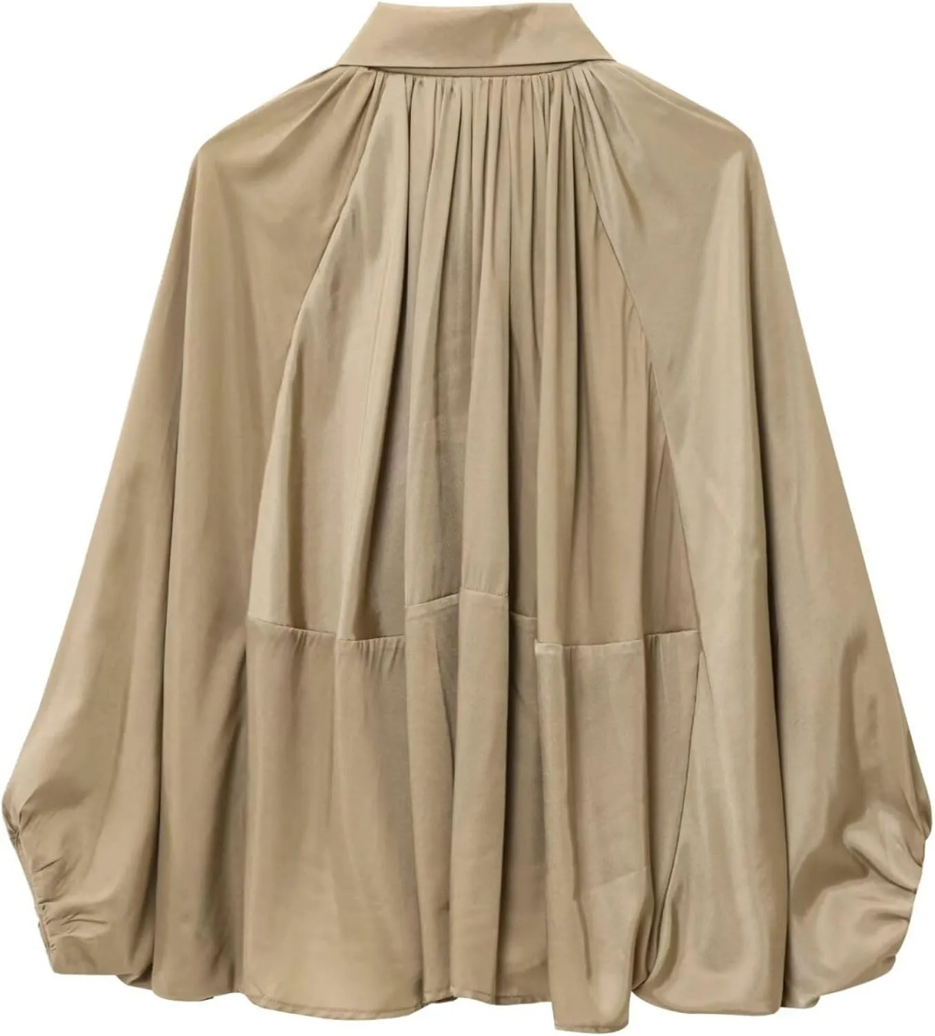 FindThy Womens Puffed Bomber Jacket Trendy Lapel Collar Long Batwing Sleeve Front Zip Oversized Shirts