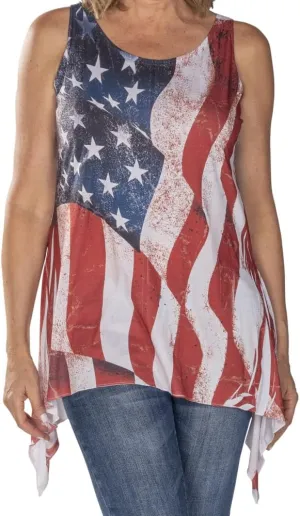 FLAGSHIRT Womens Made in USA Patriotic American Flag Sharkbite Tunic