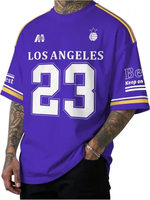 Floerns Men's Jersey Letter Print Graphic Oversized T Shirt Short Sleeve Crewneck Casual Football Jersey Shirts