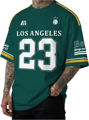 Floerns Men's Jersey Letter Print Graphic Oversized T Shirt Short Sleeve Crewneck Casual Football Jersey Shirts