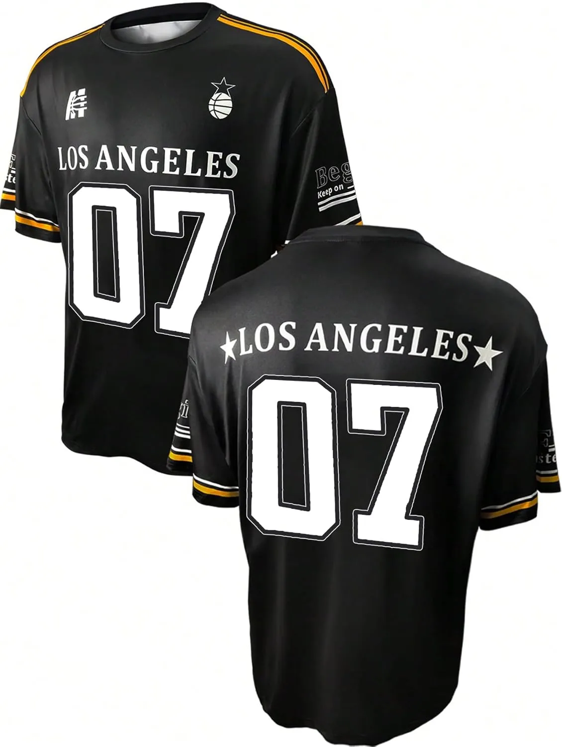 Floerns Men's Jersey Letter Print Graphic Oversized T Shirt Short Sleeve Crewneck Casual Football Jersey Shirts