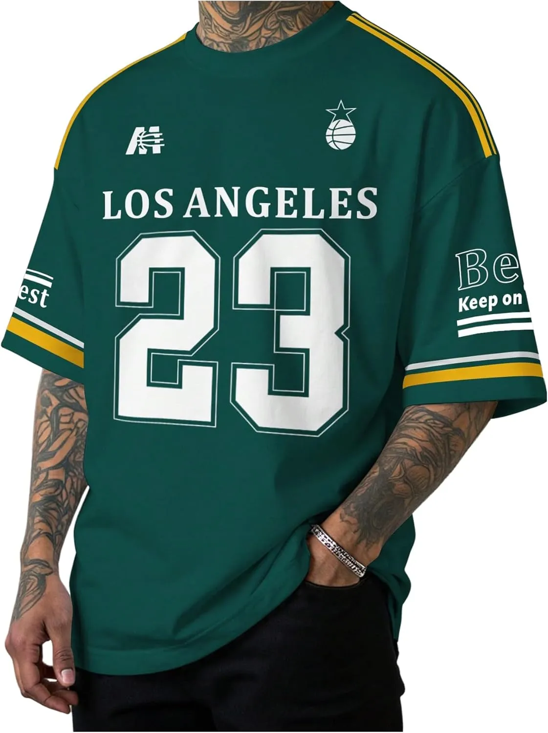 Floerns Men's Jersey Letter Print Graphic Oversized T Shirt Short Sleeve Crewneck Casual Football Jersey Shirts
