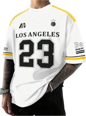 Floerns Men's Jersey Letter Print Graphic Oversized T Shirt Short Sleeve Crewneck Casual Football Jersey Shirts