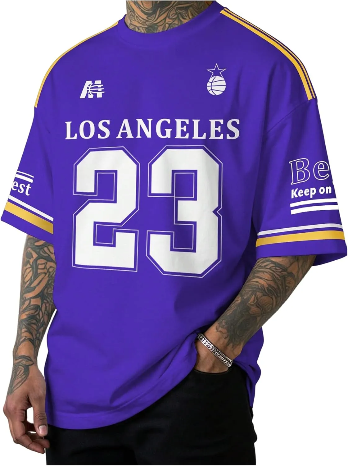 Floerns Men's Jersey Letter Print Graphic Oversized T Shirt Short Sleeve Crewneck Casual Football Jersey Shirts