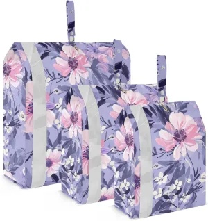Floral Flowers Purple Packing Cubes for Travel 3 Set Large Packing Cubes Suitcase Organizer Bags Set for Vacation Clothes