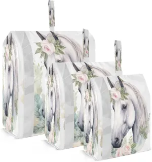 Flower White Horse Packing Cubes for Travel 3 Set Compression Bags Suitcase Organizer for Packing
