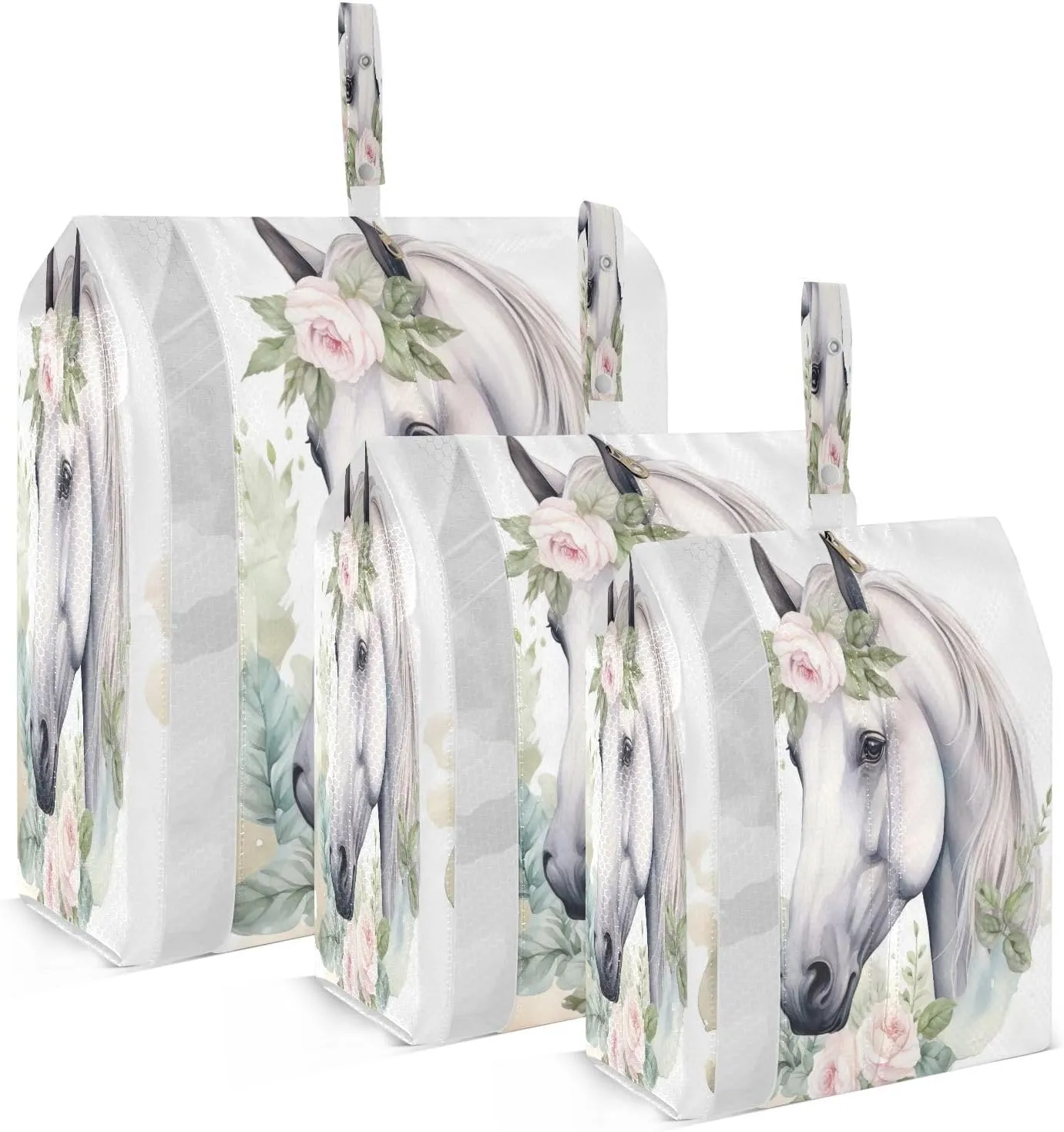 Flower White Horse Packing Cubes for Travel 3 Set Compression Bags Suitcase Organizer for Packing