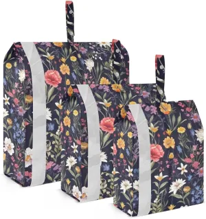 Flowers Red Florals Blue Packing Cubes for Travel 3 Set Packing Bags Luggage Bags Organizer for Luggage