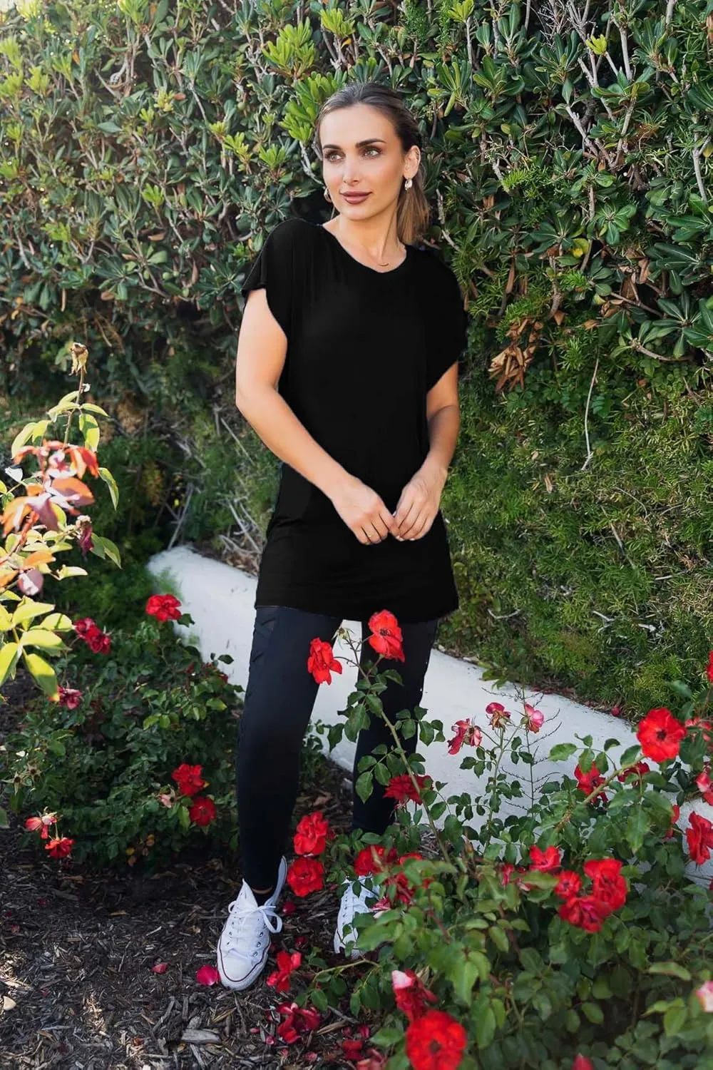 Free to Live 3 Pack Extra Long Tshirts for Women Tunic Tops to Wear with Leggings Short Sleeve Tee Workout T Shirts Loose Fit