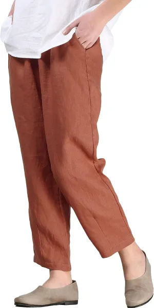 FTCayanz Women's Linen Harm Pants Summer Casual Cropped Pant Work Ankle Trousers with Pockets