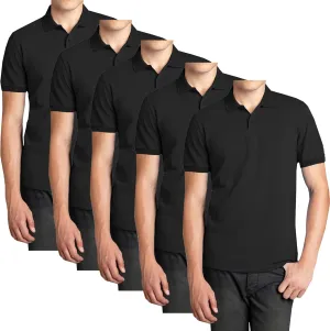 Galaxy by Harvic 5-Pack Mens Short Sleeve Pique Polo Shirt Modern-Fit with Ribbed Collar and Breathable Cotton-Blend Fabric