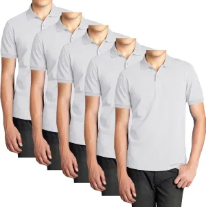 Galaxy by Harvic 5-Pack Mens Short Sleeve Pique Polo Shirt Modern-Fit with Ribbed Collar and Breathable Cotton-Blend Fabric