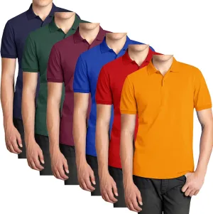 Galaxy by Harvic 6-Pack Mens Short Sleeve Pique Polo Shirt Modern-Fit with Ribbed Collar and Breathable Cotton-Blend Fabric