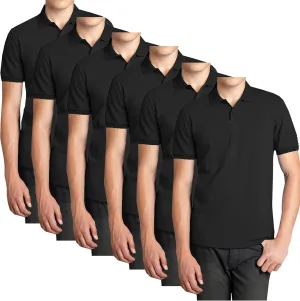 Galaxy by Harvic 6-Pack Mens Short Sleeve Pique Polo Shirt Modern-Fit with Ribbed Collar and Breathable Cotton-Blend Fabric