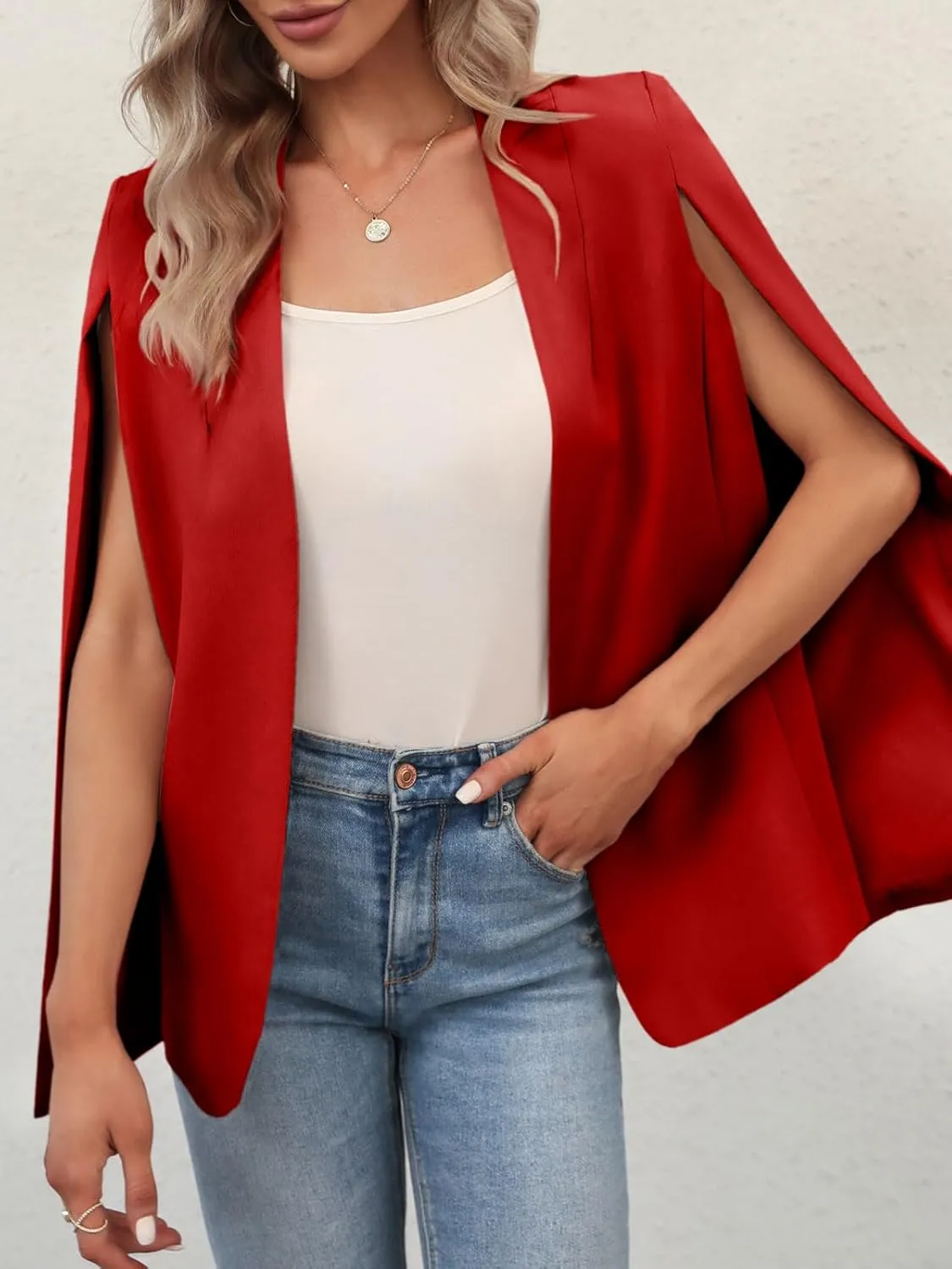 GAMISOTE Womens Cape Blazer Split Sleeve Open Front Casual Jacket Coat Workwear
