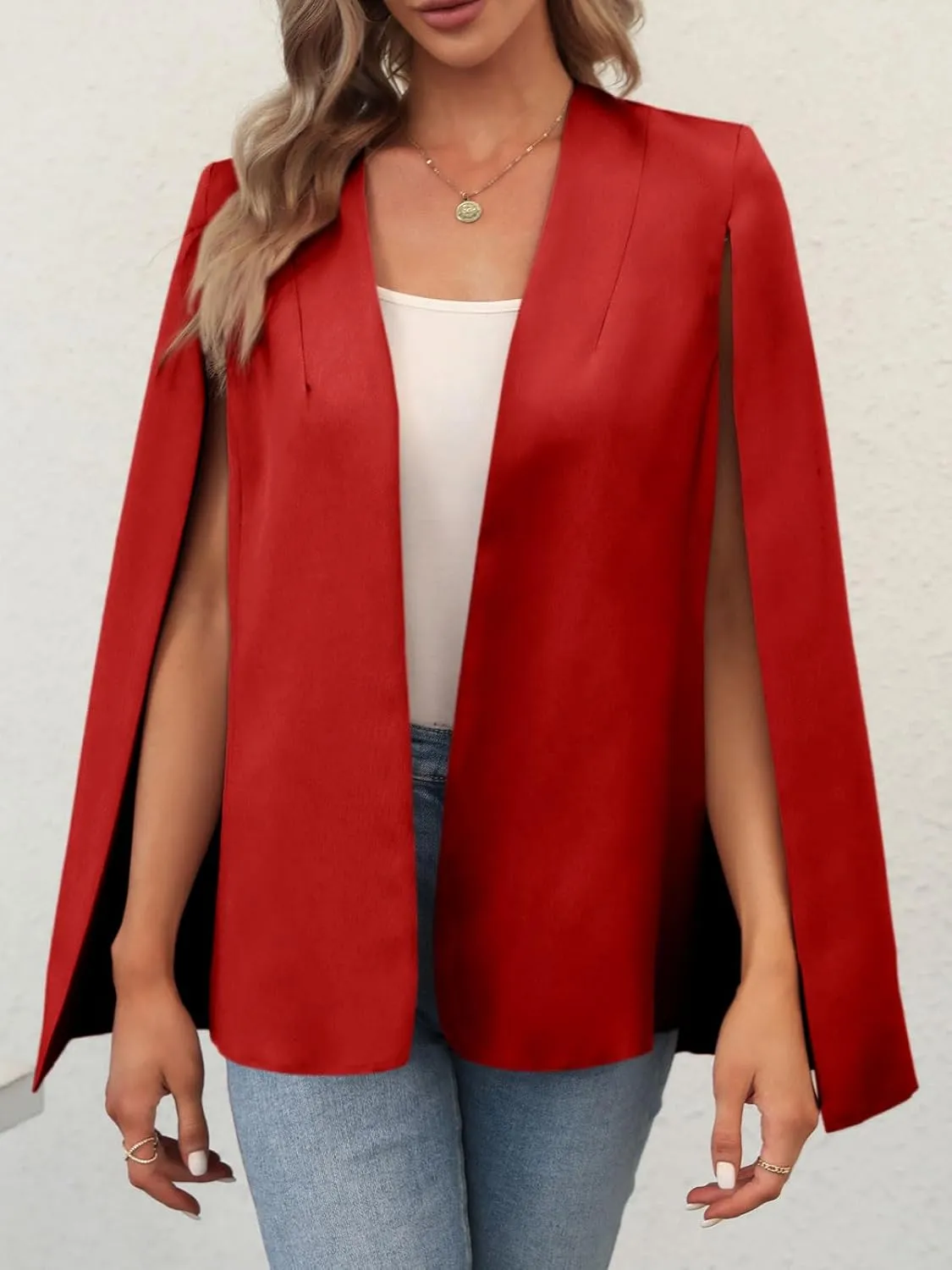 GAMISOTE Womens Cape Blazer Split Sleeve Open Front Casual Jacket Coat Workwear