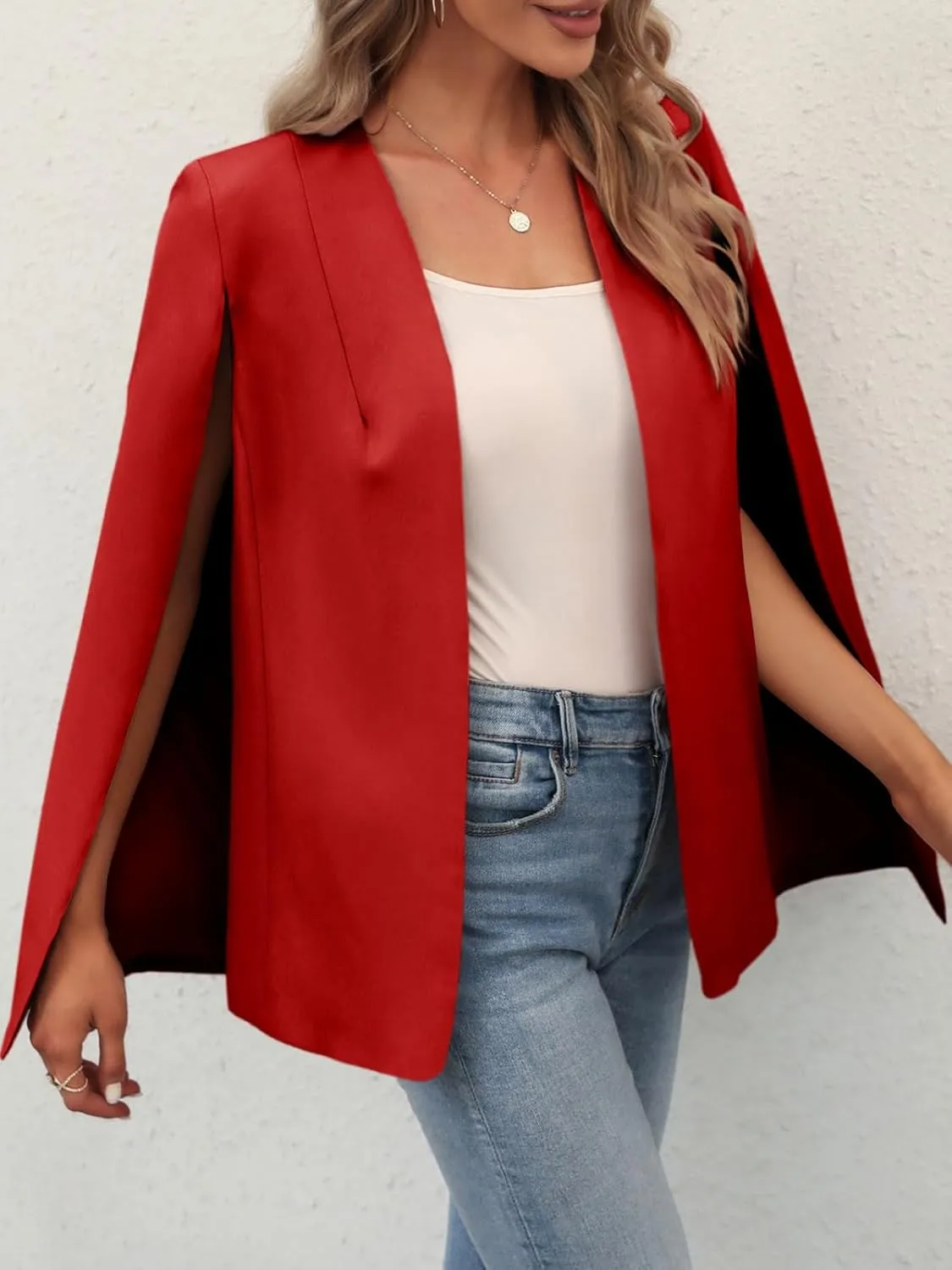 GAMISOTE Womens Cape Blazer Split Sleeve Open Front Casual Jacket Coat Workwear