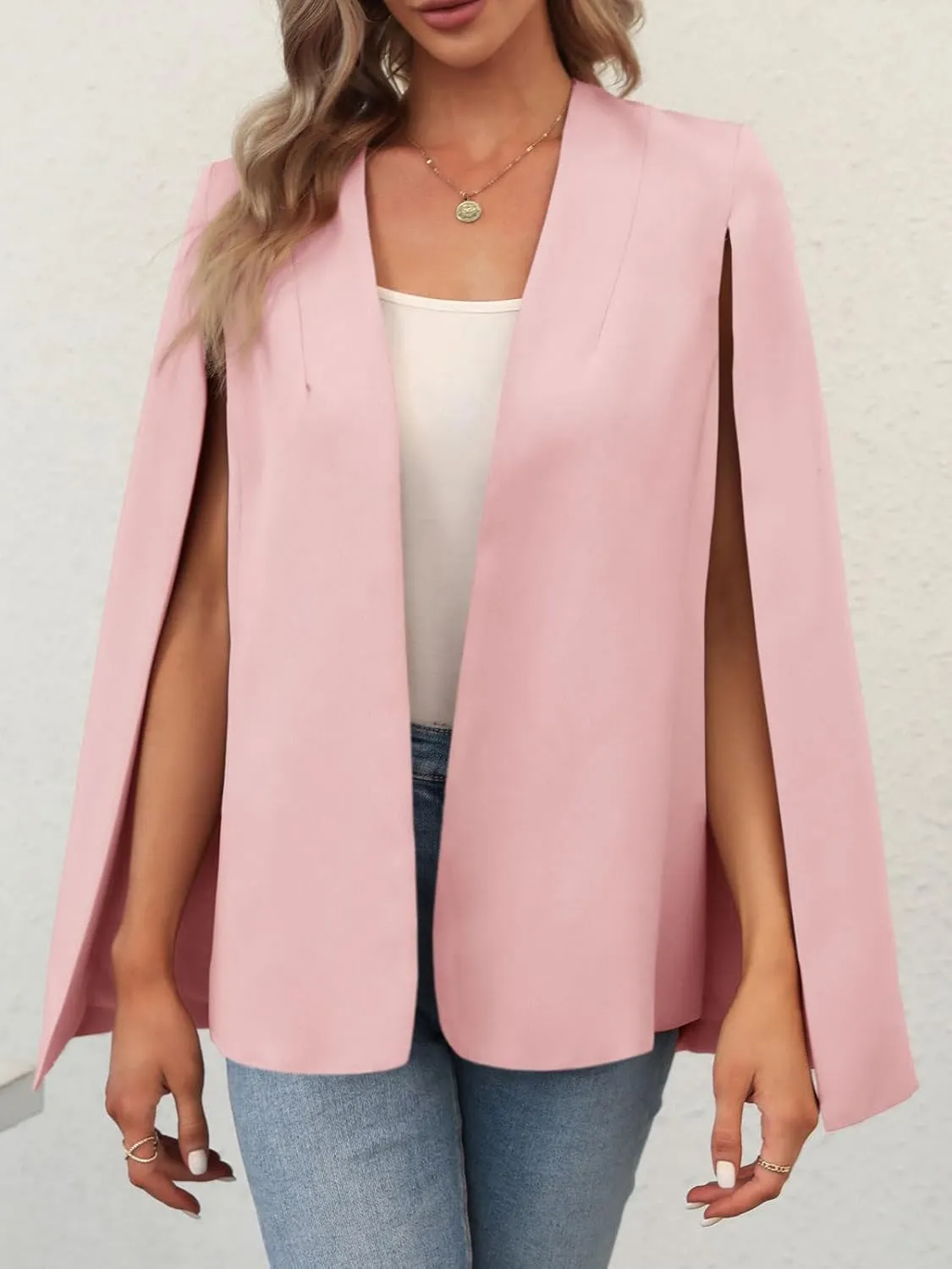 GAMISOTE Womens Cape Blazer Split Sleeve Open Front Casual Jacket Coat Workwear