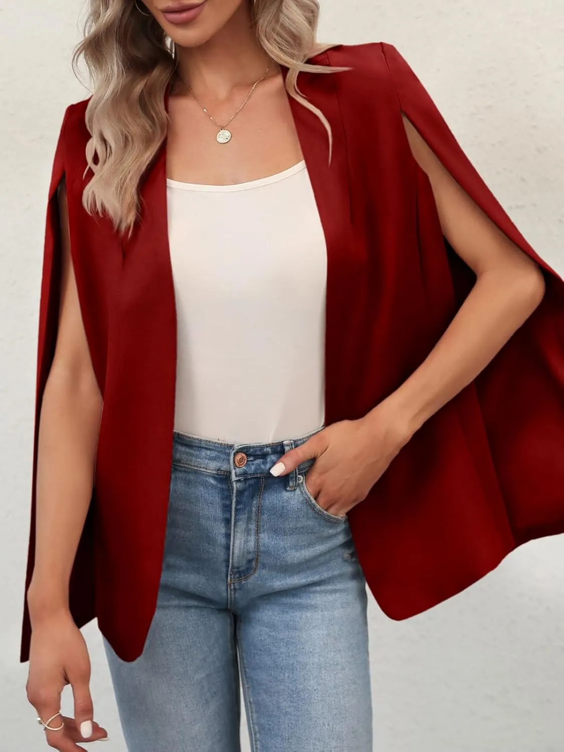 GAMISOTE Womens Cape Blazer Split Sleeve Open Front Casual Jacket Coat Workwear