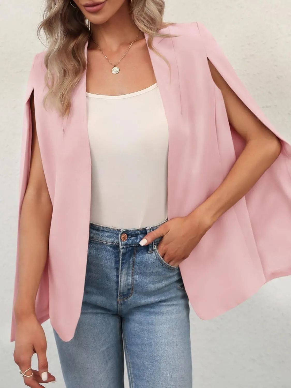GAMISOTE Womens Cape Blazer Split Sleeve Open Front Casual Jacket Coat Workwear