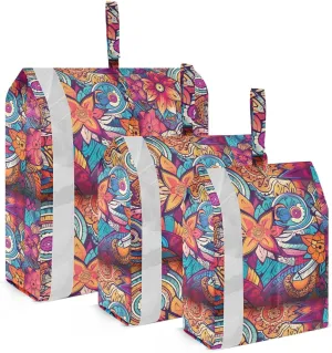 Geometric Shapes Flowers Packing Cubes for Travel 3 Set Packing Compression Cubes Suitcase Organizer Bags for Travel Compression