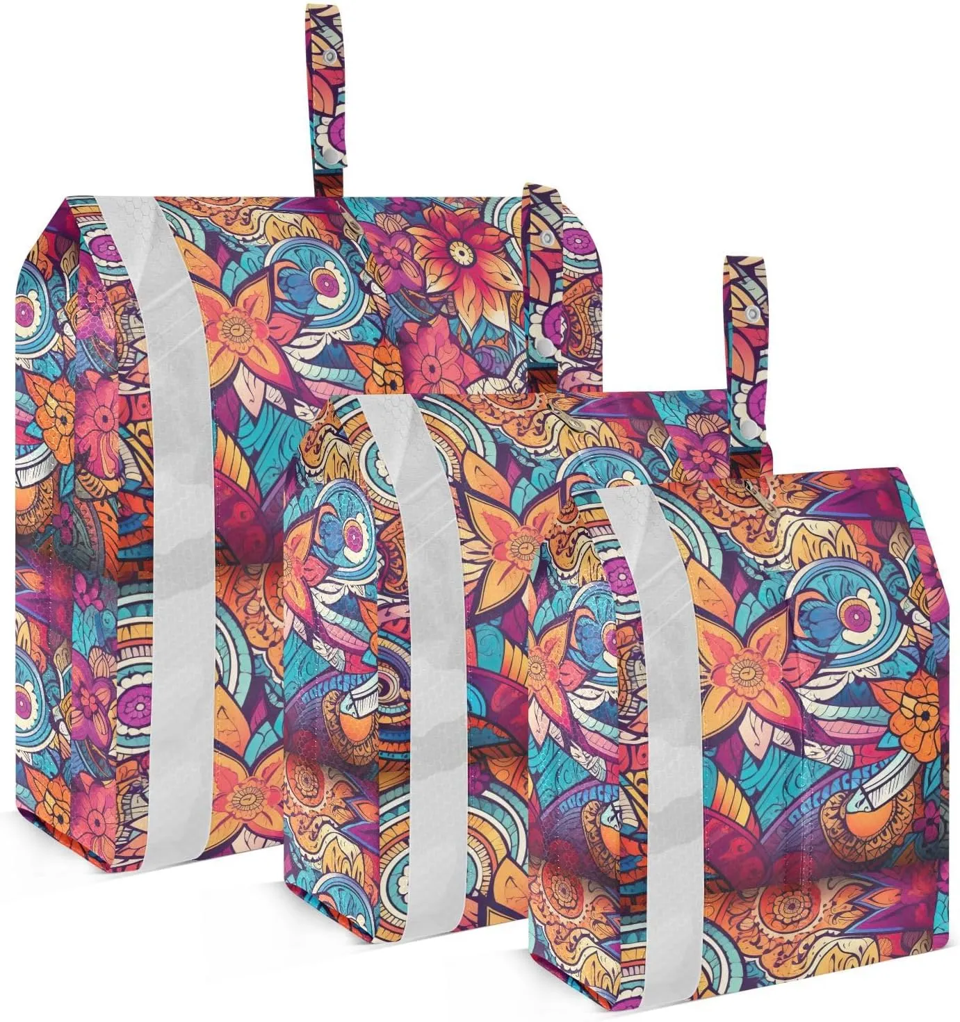 Geometric Shapes Flowers Packing Cubes for Travel 3 Set Packing Compression Cubes Suitcase Organizer Bags for Travel Compression