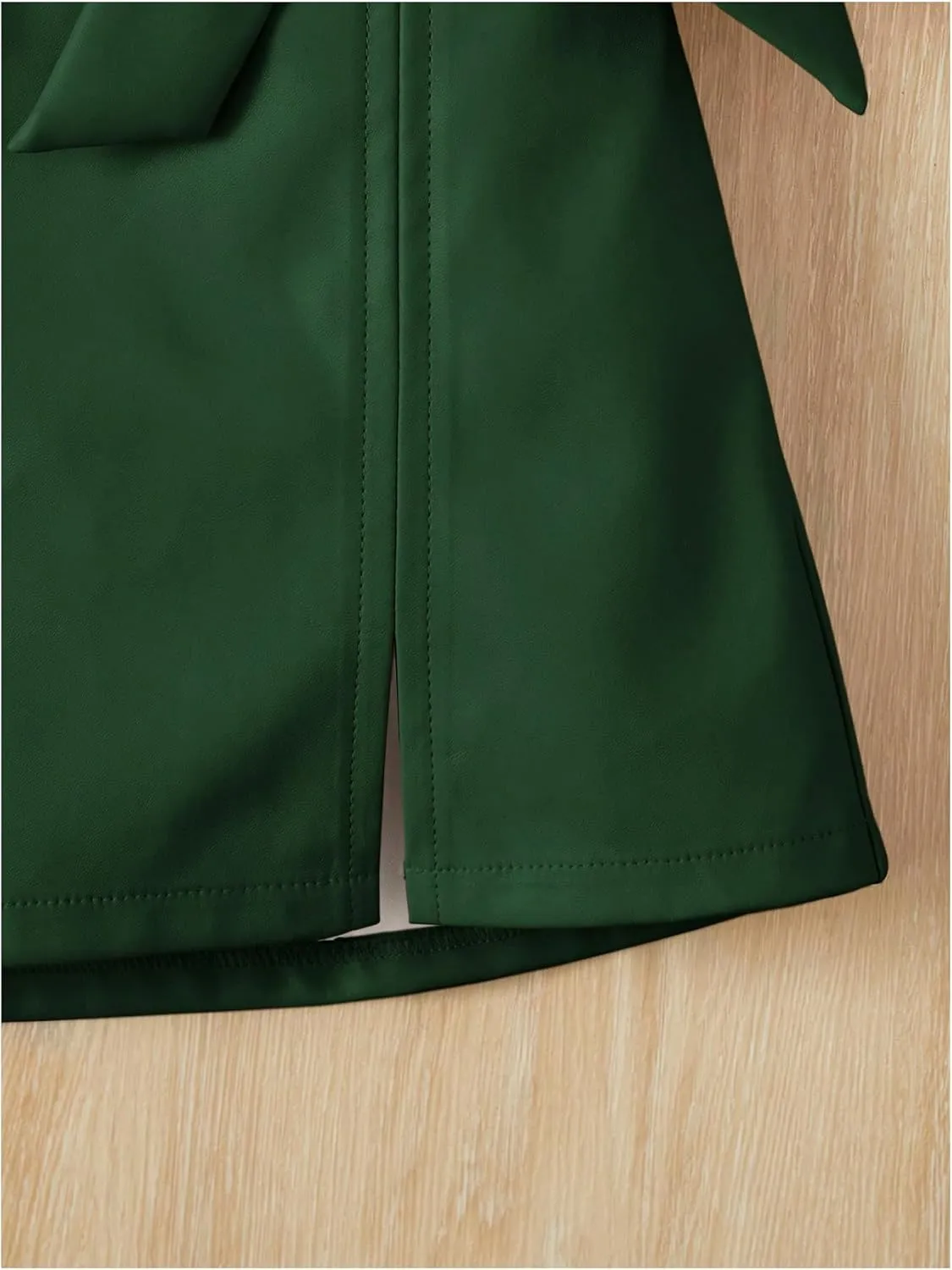 Girl's Cute PU Leather Skirt Elastic High Waist Split Hem Bow Front Mini Skirts