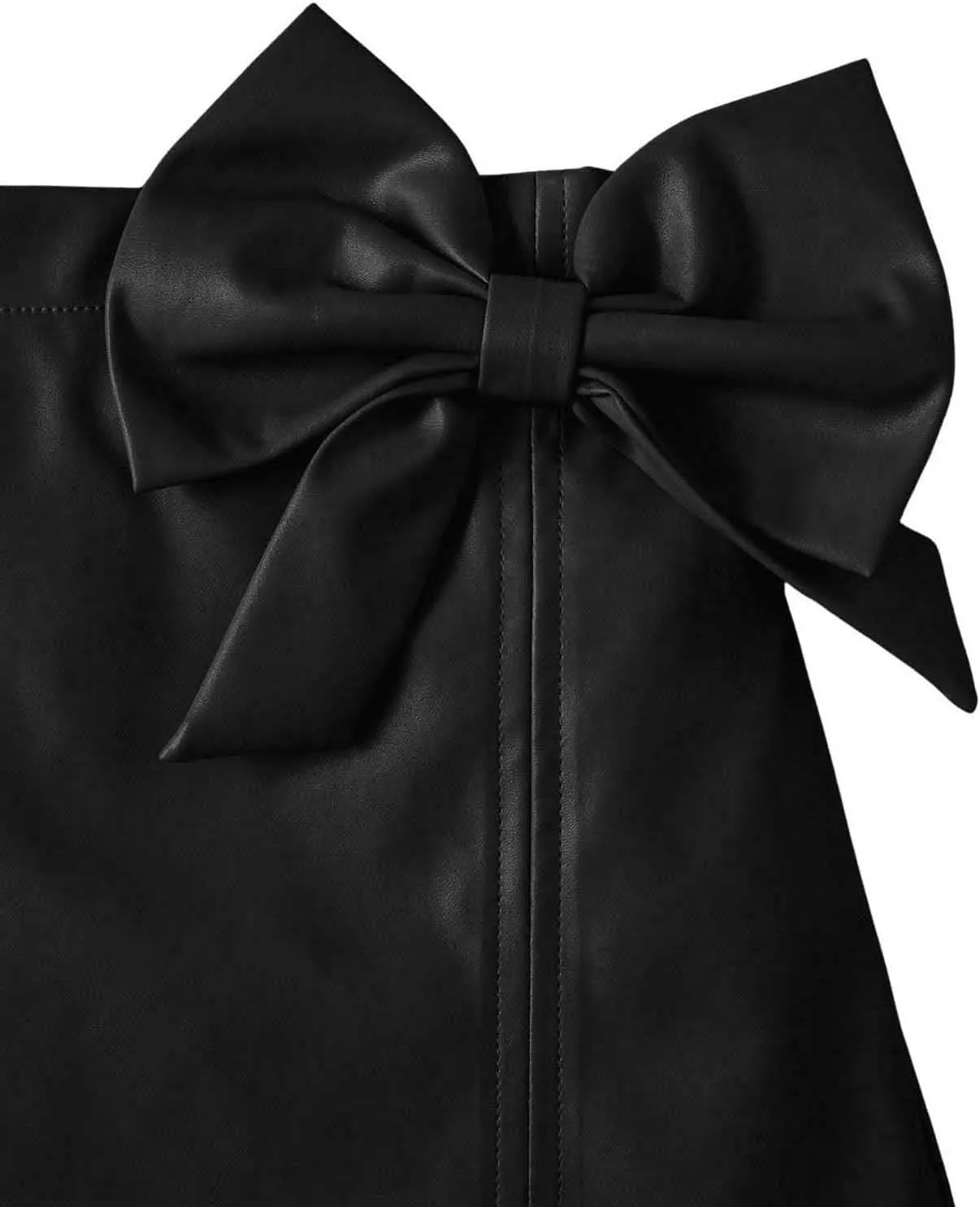 Girl's Cute PU Leather Skirt Elastic High Waist Split Hem Bow Front Mini Skirts