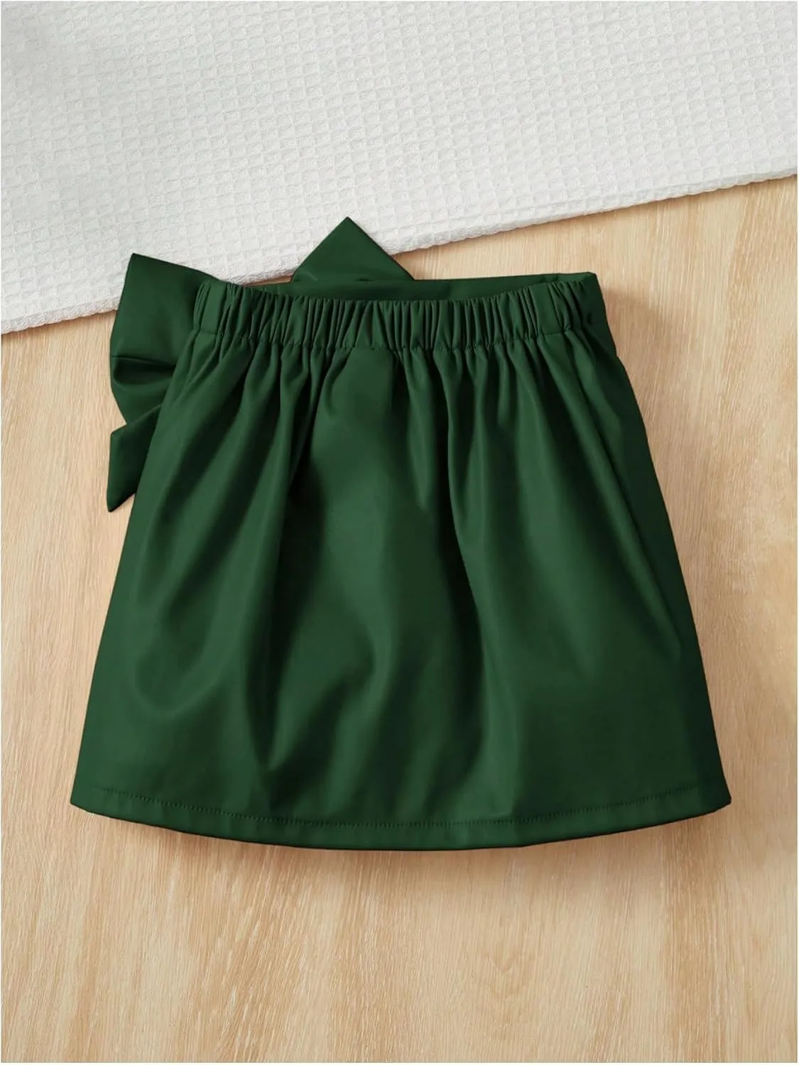 Girl's Cute PU Leather Skirt Elastic High Waist Split Hem Bow Front Mini Skirts