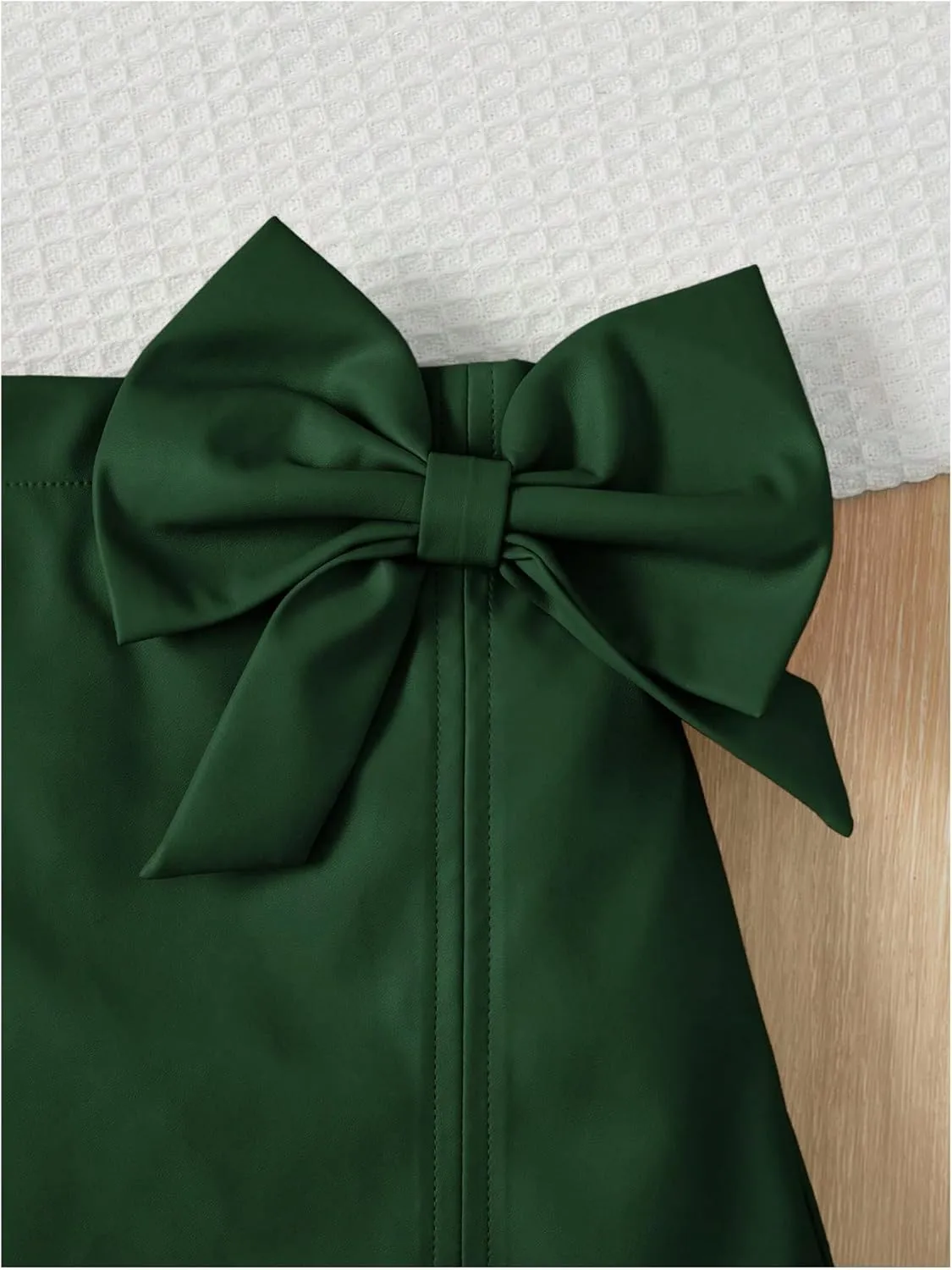 Girl's Cute PU Leather Skirt Elastic High Waist Split Hem Bow Front Mini Skirts