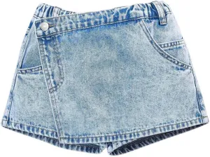 Girl's Solid High Waist Straight Leg Wrap Ripped Denim Shorts Zipper Denim Skort with Pocket