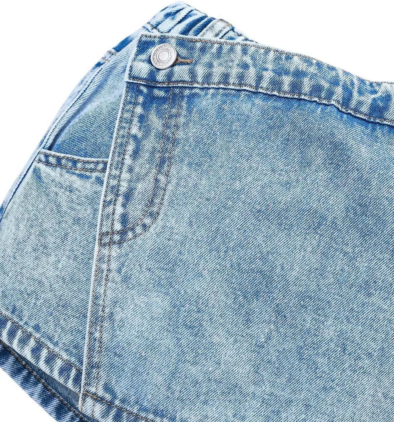 Girl's Solid High Waist Straight Leg Wrap Ripped Denim Shorts Zipper Denim Skort with Pocket
