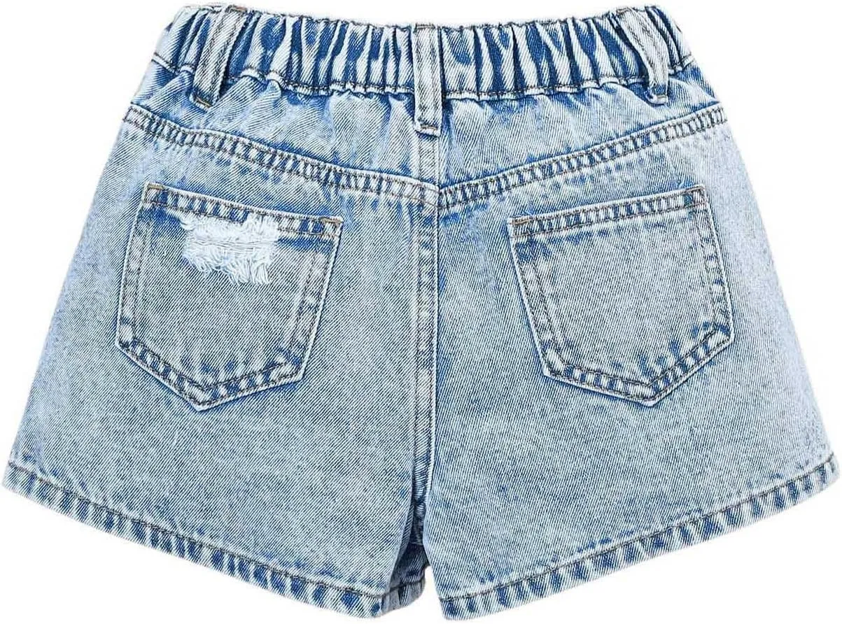 Girl's Solid High Waist Straight Leg Wrap Ripped Denim Shorts Zipper Denim Skort with Pocket