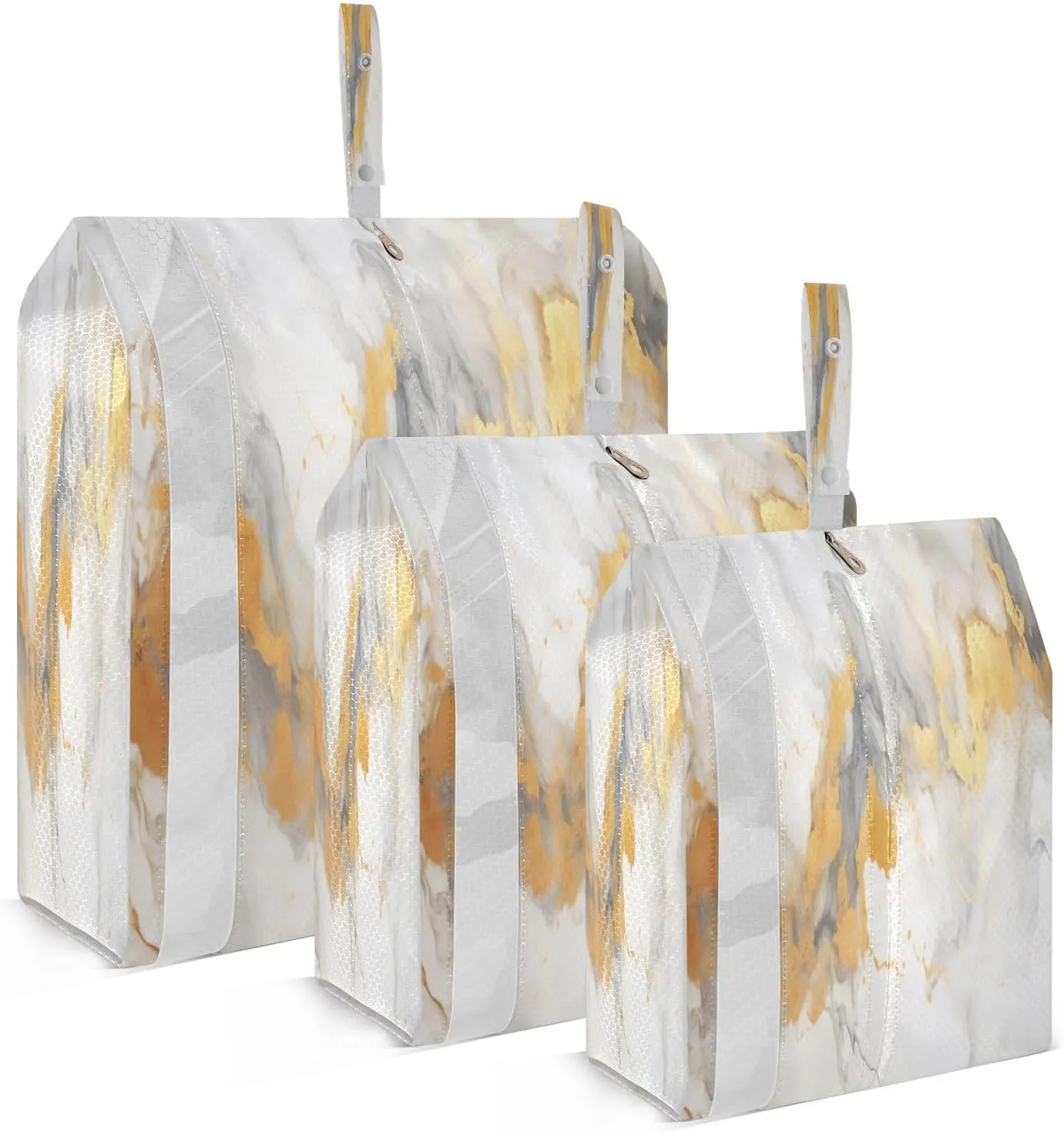 Gold White Marble Texture Packing Cubes for Travel 3 Set Compression Travel Cubes Luggage Organizer Bags for Suitcases