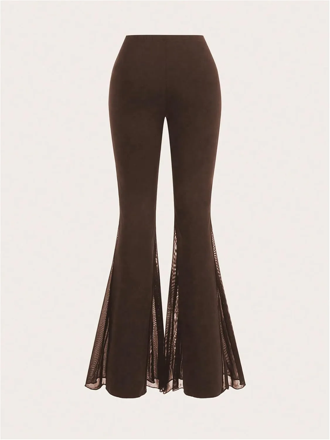 GORGLITTER Women's Flare Bell Bottom Pants Mesh Ruffle High Waisted Goth Flared Leggings