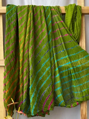 Green Chiffon Lehariya Saree with Blouse