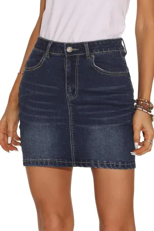 GUANYY Womens Mini Denim Skirt-Casual Stretch Slim Fit High Waisted Jean Skirts