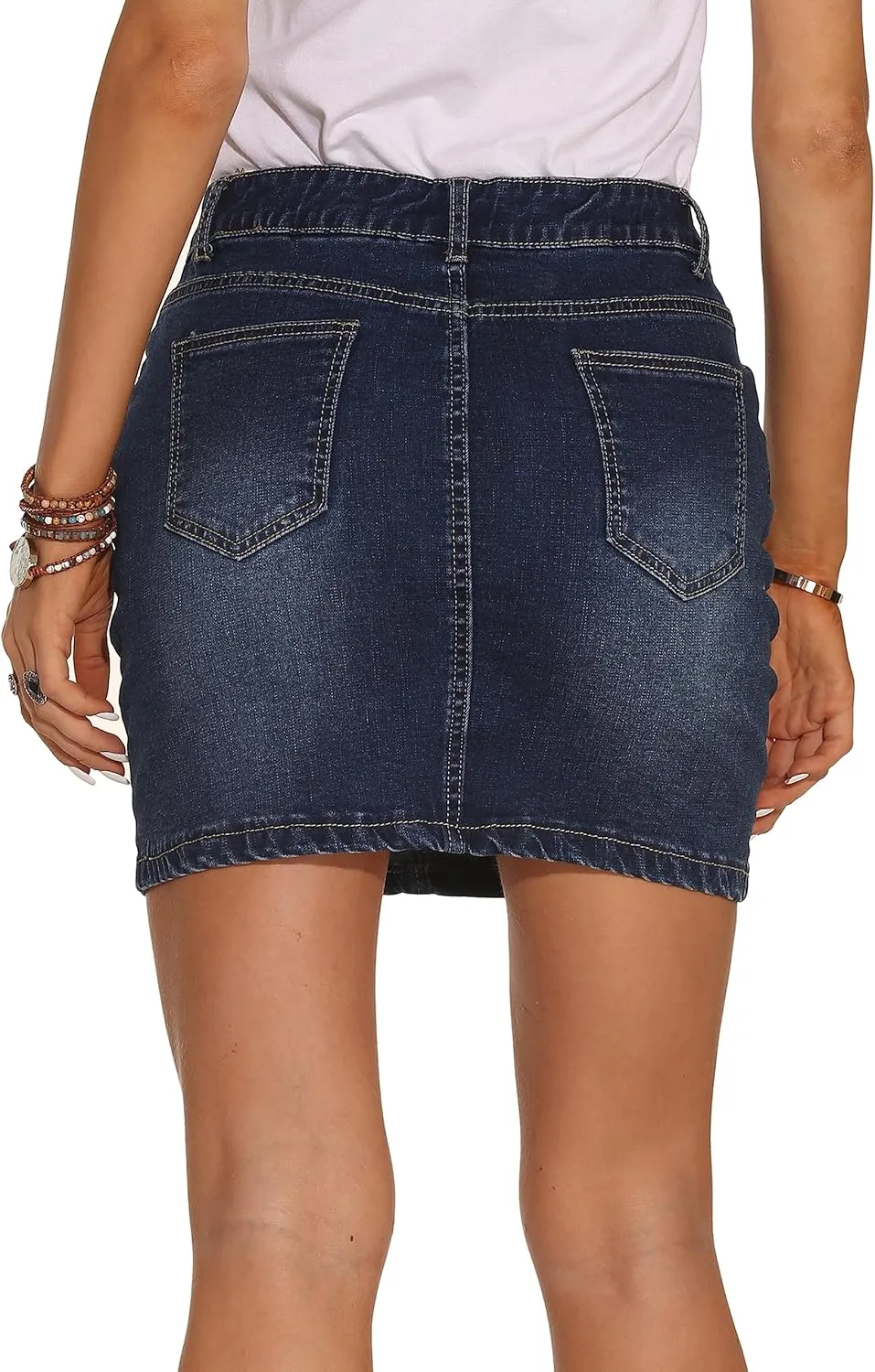 GUANYY Womens Mini Denim Skirt-Casual Stretch Slim Fit High Waisted Jean Skirts