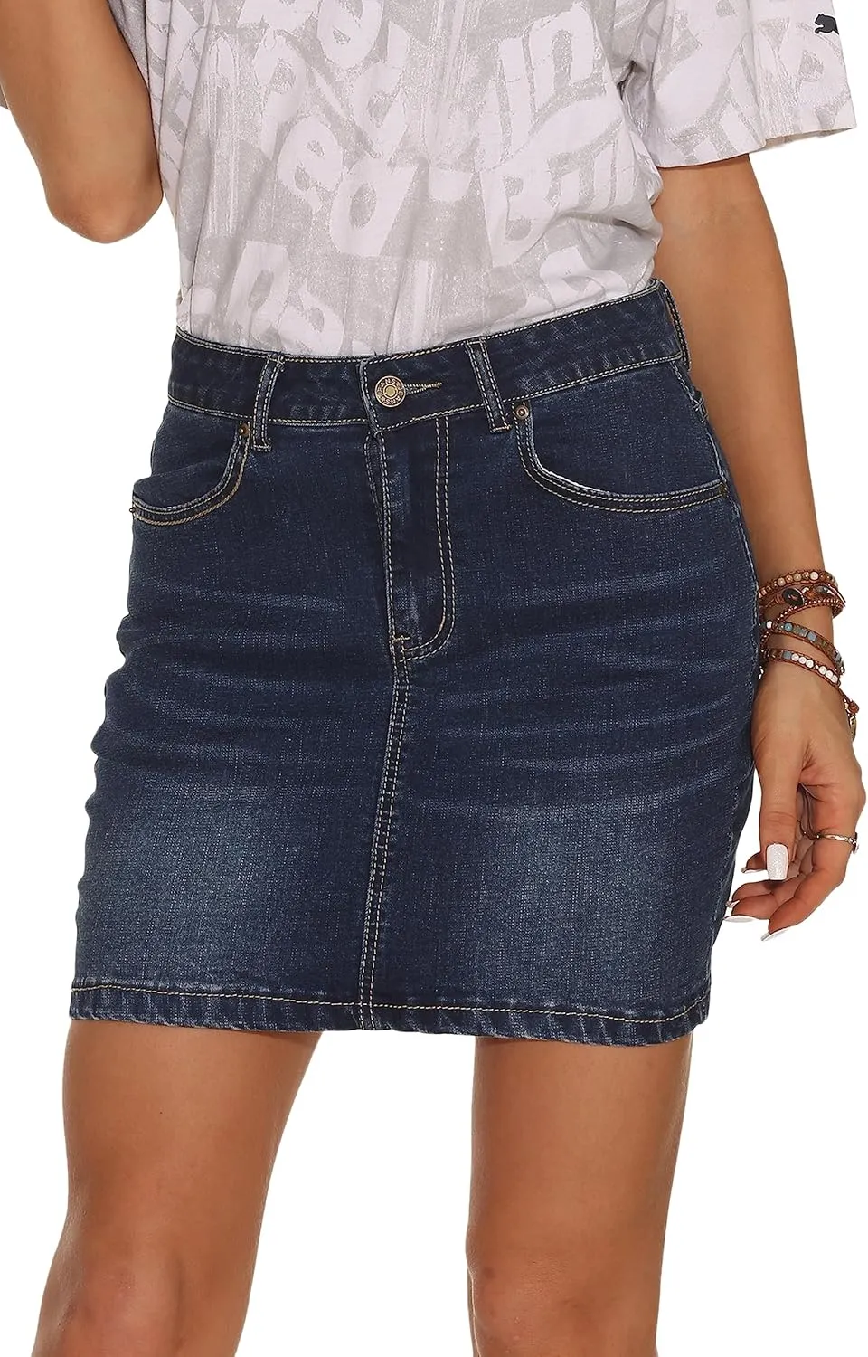 GUANYY Womens Mini Denim Skirt-Casual Stretch Slim Fit High Waisted Jean Skirts