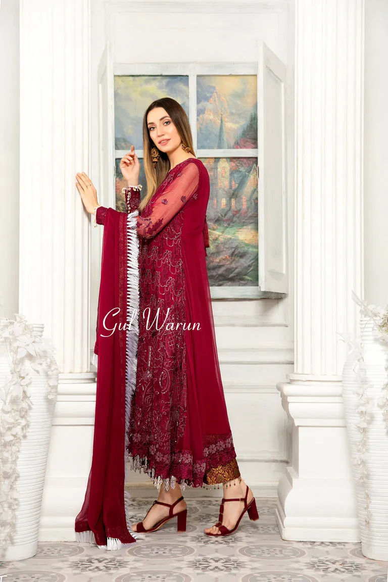 Gulwarun Ready to Wear Chiffon Embroidered Dress 12