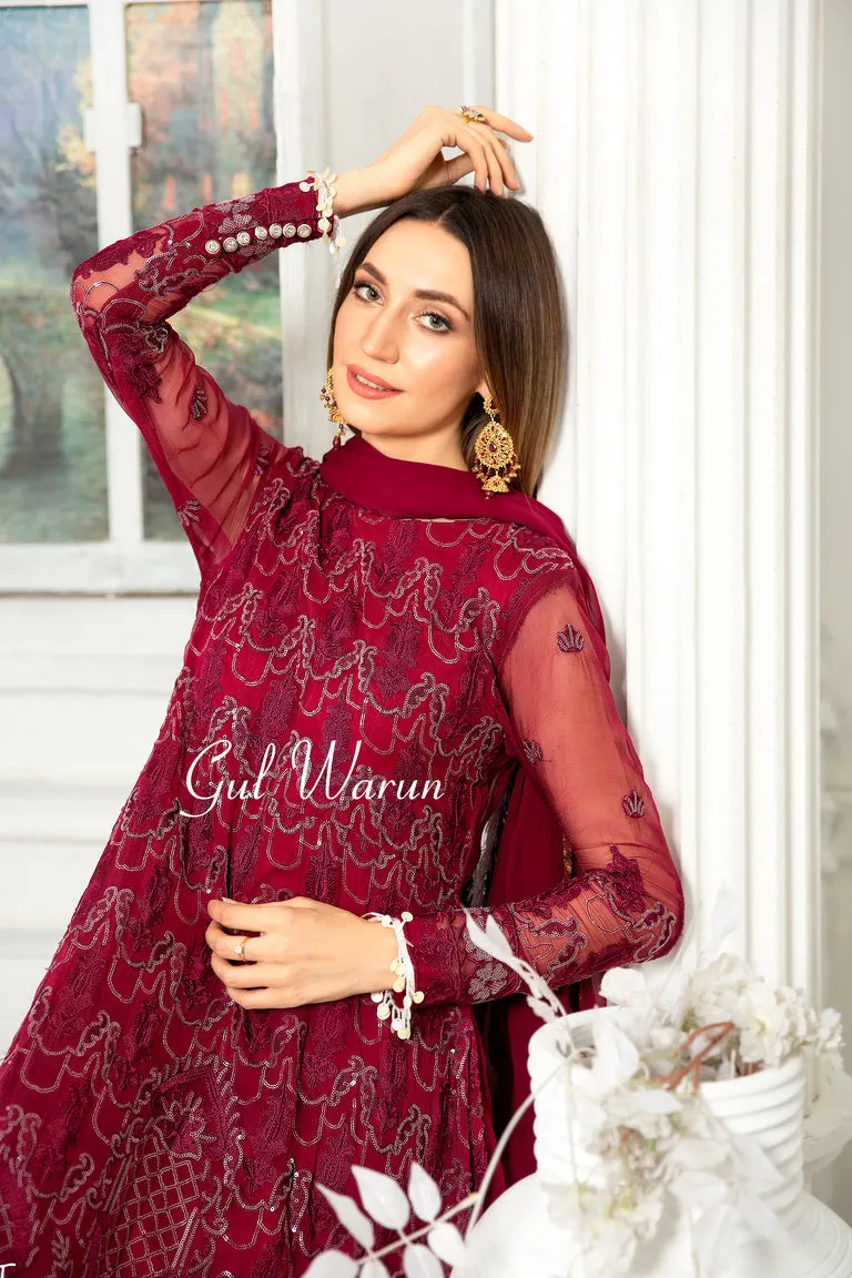 Gulwarun Ready to Wear Chiffon Embroidered Dress 12