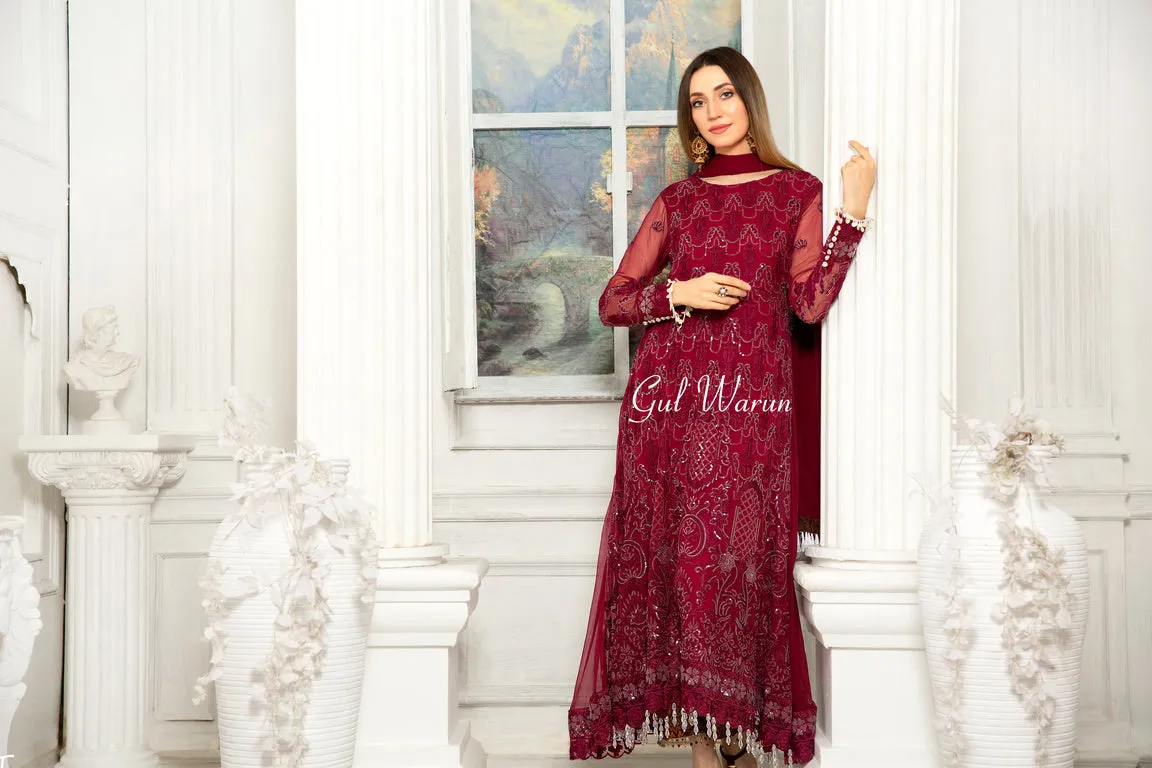 Gulwarun Ready to Wear Chiffon Embroidered Dress 12