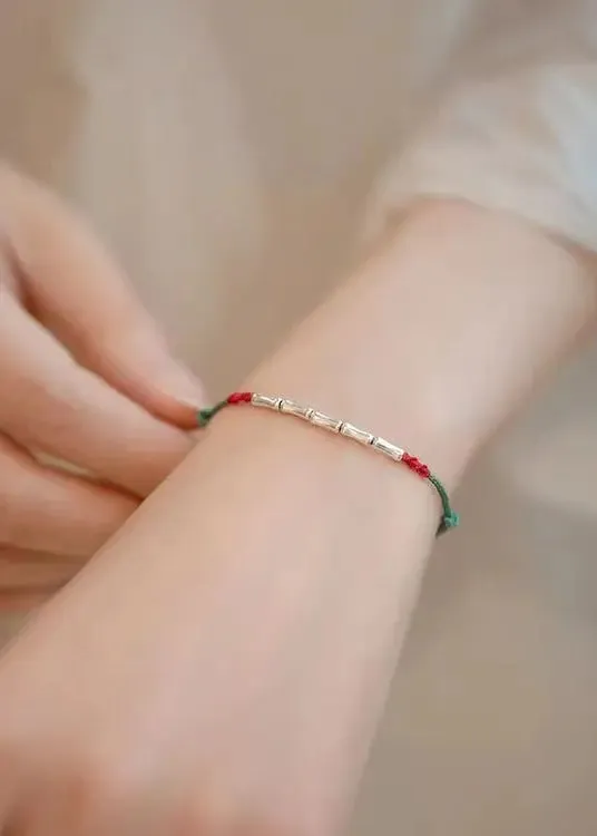Handwoven Bamboo Joint Silver Good Luck Bracelet ML1274
