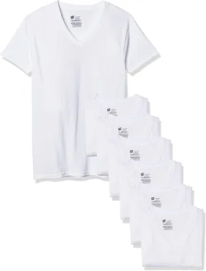 Hanes Men's Tagless Cotton V-Neck Undershirt  Multiple Pack and Color, 7 Pack - White, Large